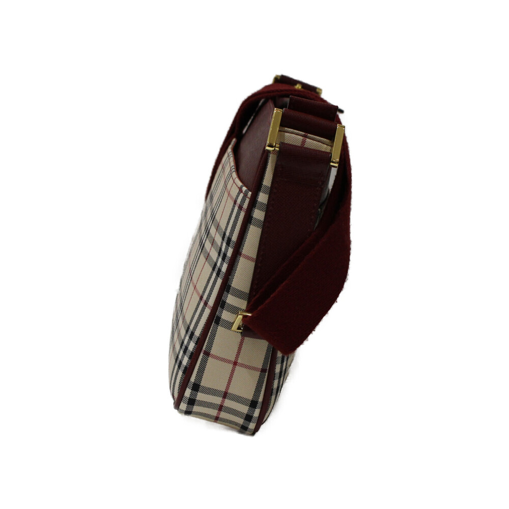 BURBERRY Shoulder Bag Check Nova Canvas Leather Red Beige Tan Classic - Picture 3 of 7